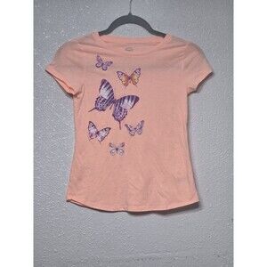 Wonder Nation Girls Peach Butterfly T-shirt, Size LG 10/12
